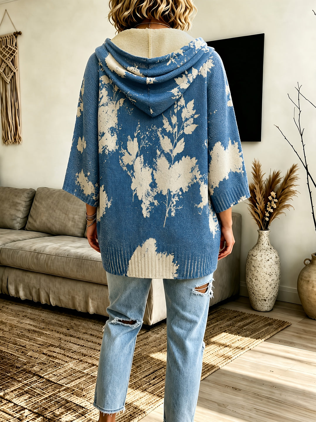 Winifred | Hooded Floral Cape Sweater