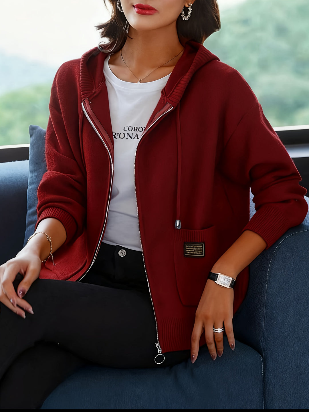 Rowena | Cozy Zip-Up Hooded Cardigan