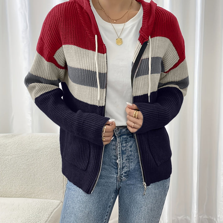 Susannah | Colour-Block Hooded Zip Cardigan