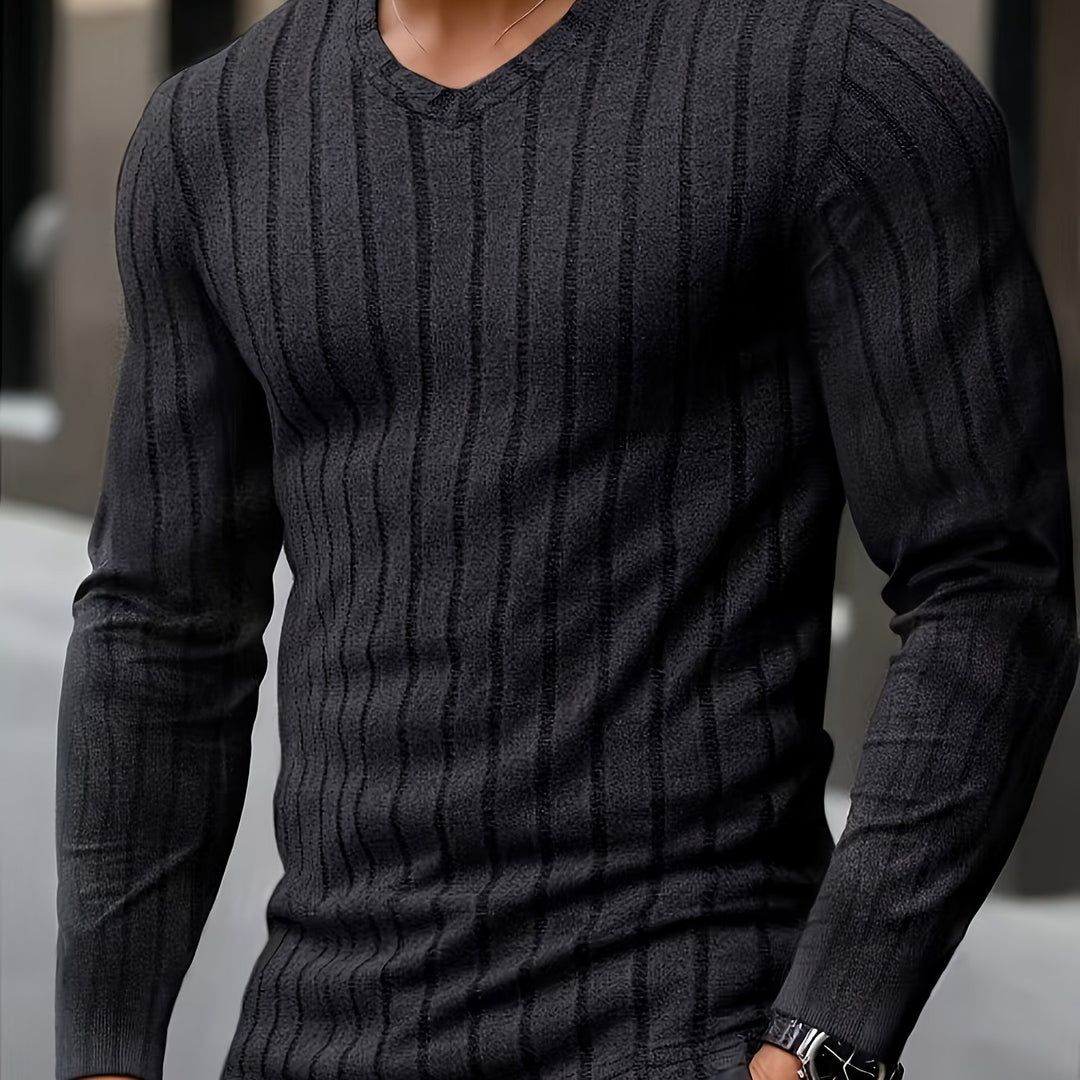 Xavier | Ribbed V-Neck Long Sleeve Top
