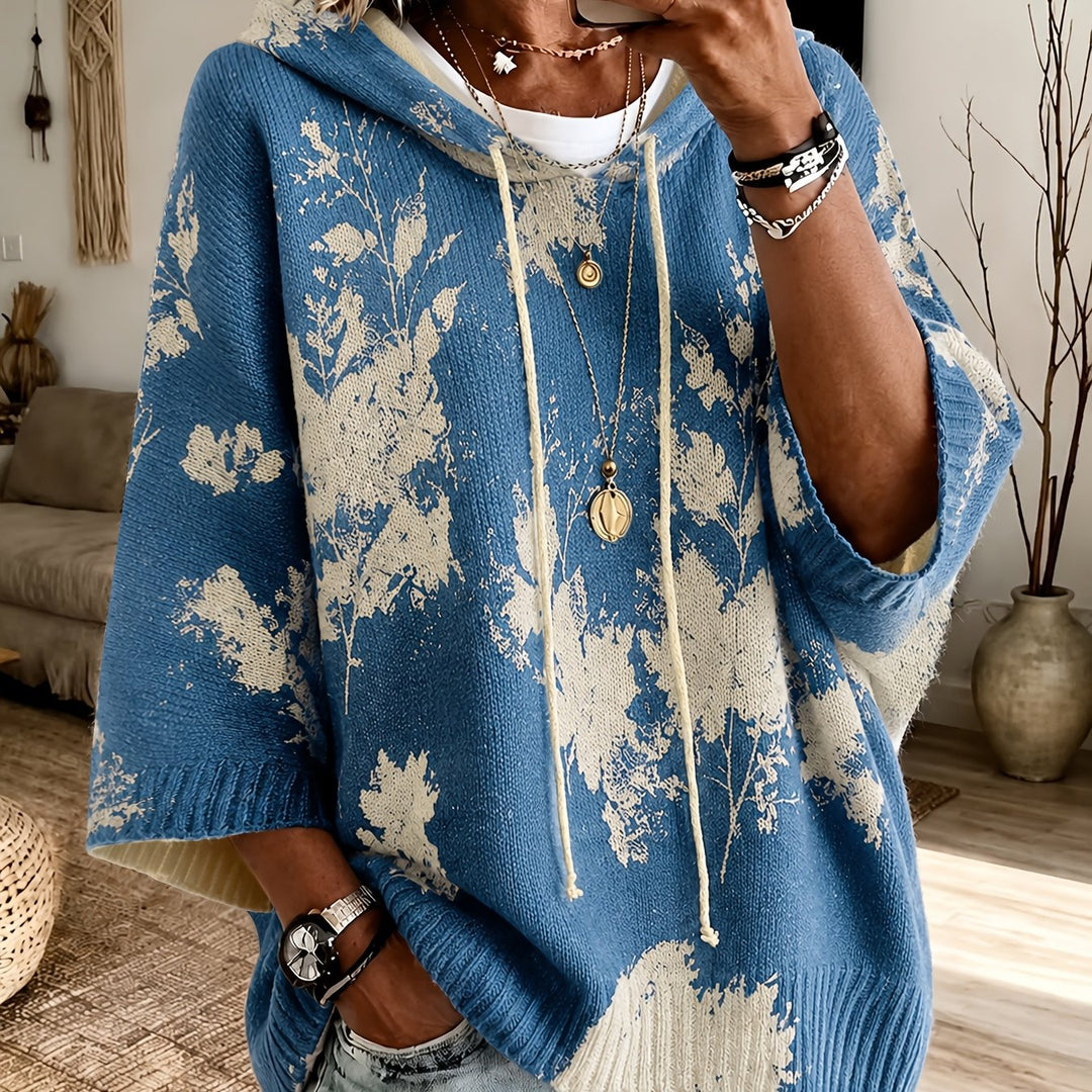 Winifred | Hooded Floral Cape Sweater