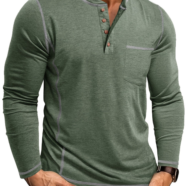 Reuben | Contrast-Stitch Long Sleeve Henley