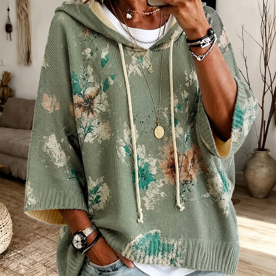 Winifred | Hooded Floral Cape Sweater
