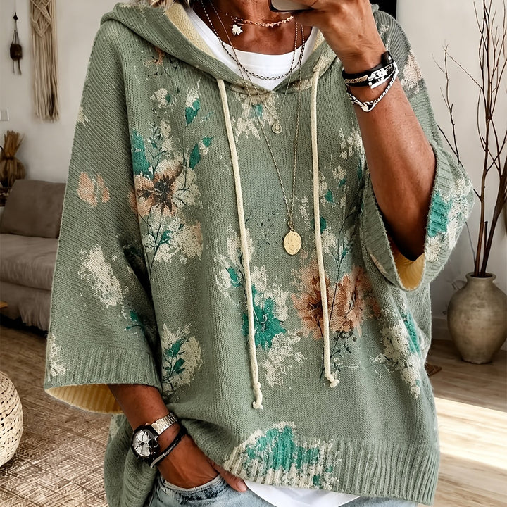 Winifred | Hooded Floral Cape Sweater