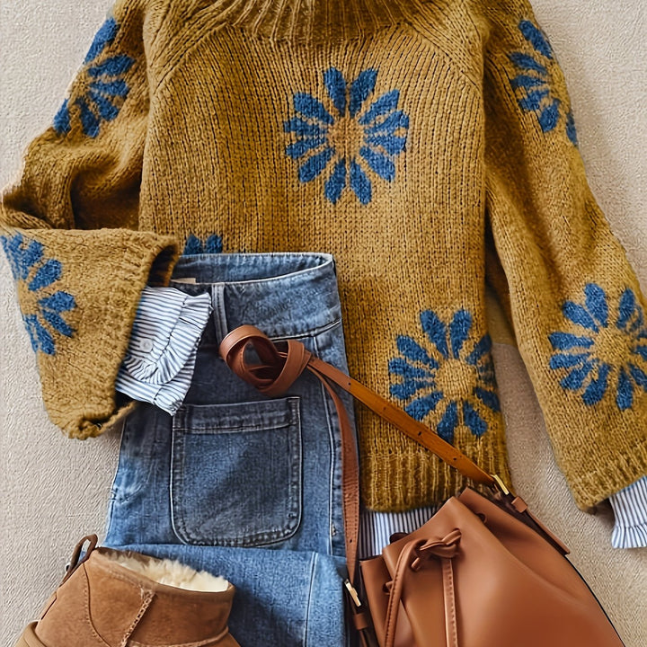Sienna | Blossom-Knit High Neck Sweater