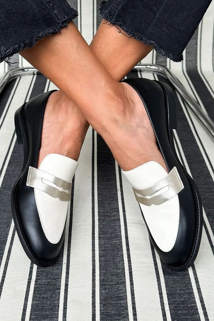 Chic Two-Tone Metallic Detail Loafers