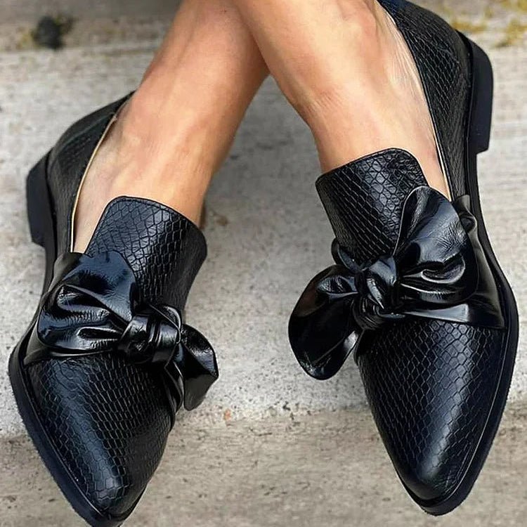 Casey Shiny Bow Black Loafers
