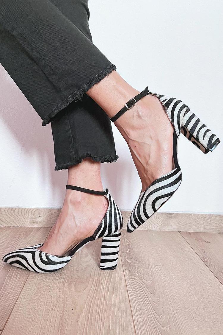 Quinn Zebra Print Ankle Strap Heels