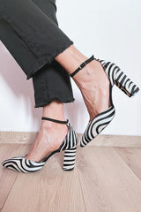 Quinn | Zebra Print Ankle Strap Heels