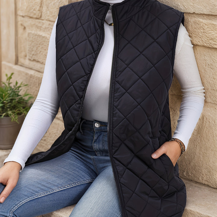 Eileen | Diamond-Quilted Longline Vest
