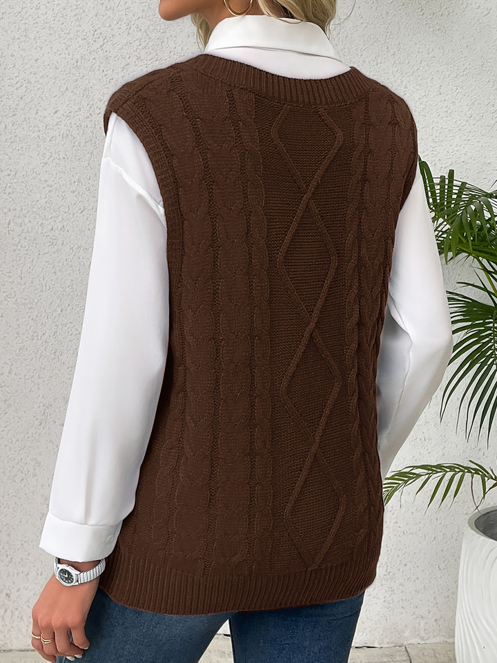 Cora | Cozy Cable-Knit V-Neck Sweater Vest