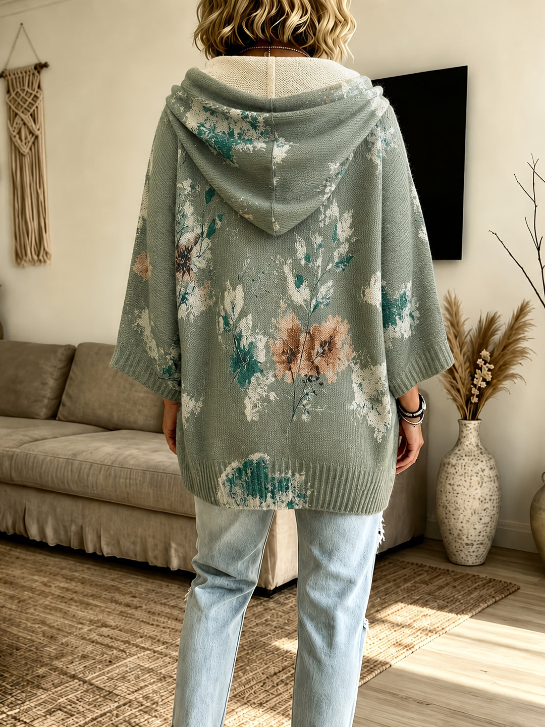 Winifred | Hooded Floral Cape Sweater