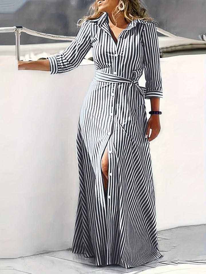 Meredith | Belted Shirt Maxi Dress