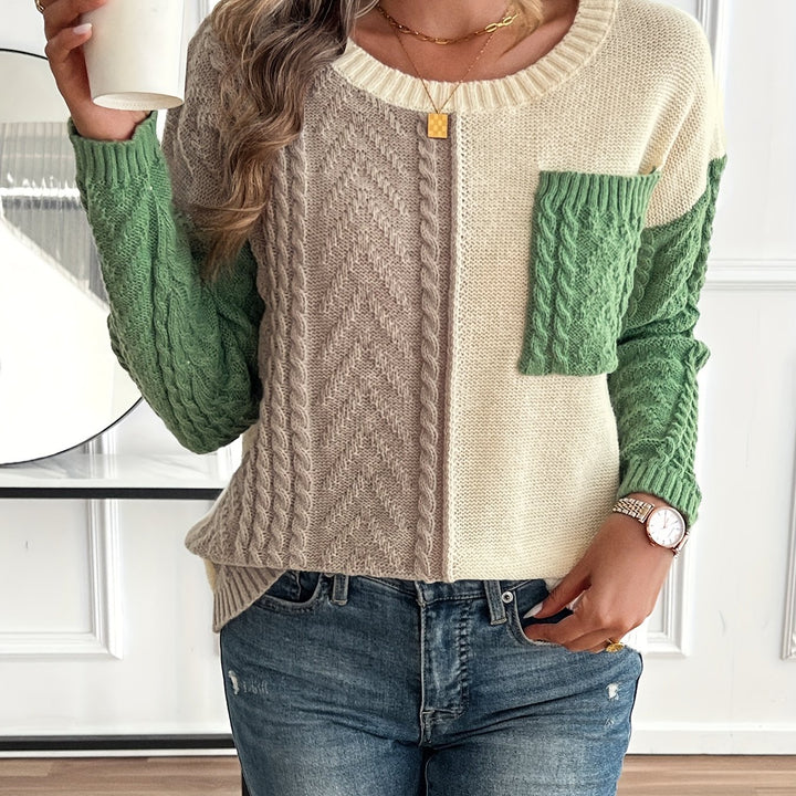 Esme | Color Block Cable Knit Sweater