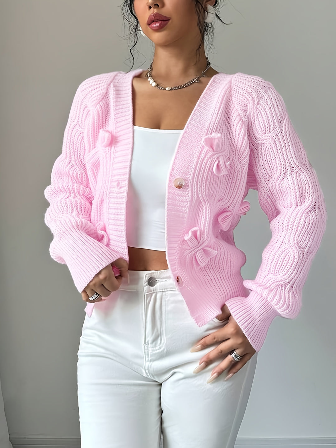 Juniper | Soft Bow-Detail Long Sleeve Cardigan
