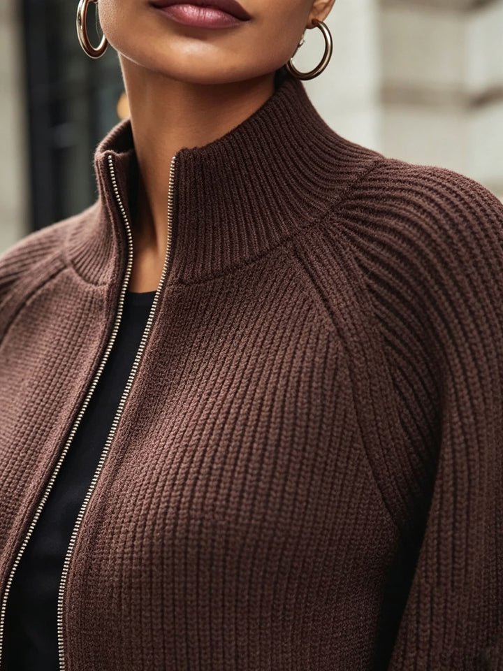 Gwyneth | Zip-Up Puff-Sleeve Cardigan