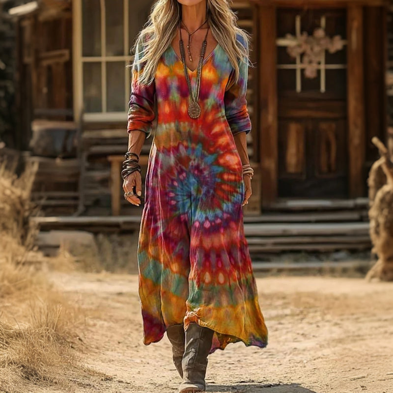 Evelyn | Vintage Tie Dye Long Sleeve Casual Dress