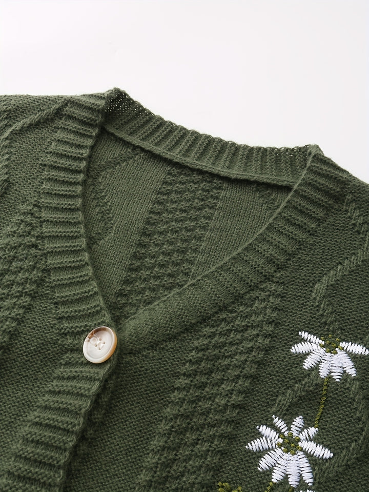 Flora | Floral Embroidered Button Cardigan