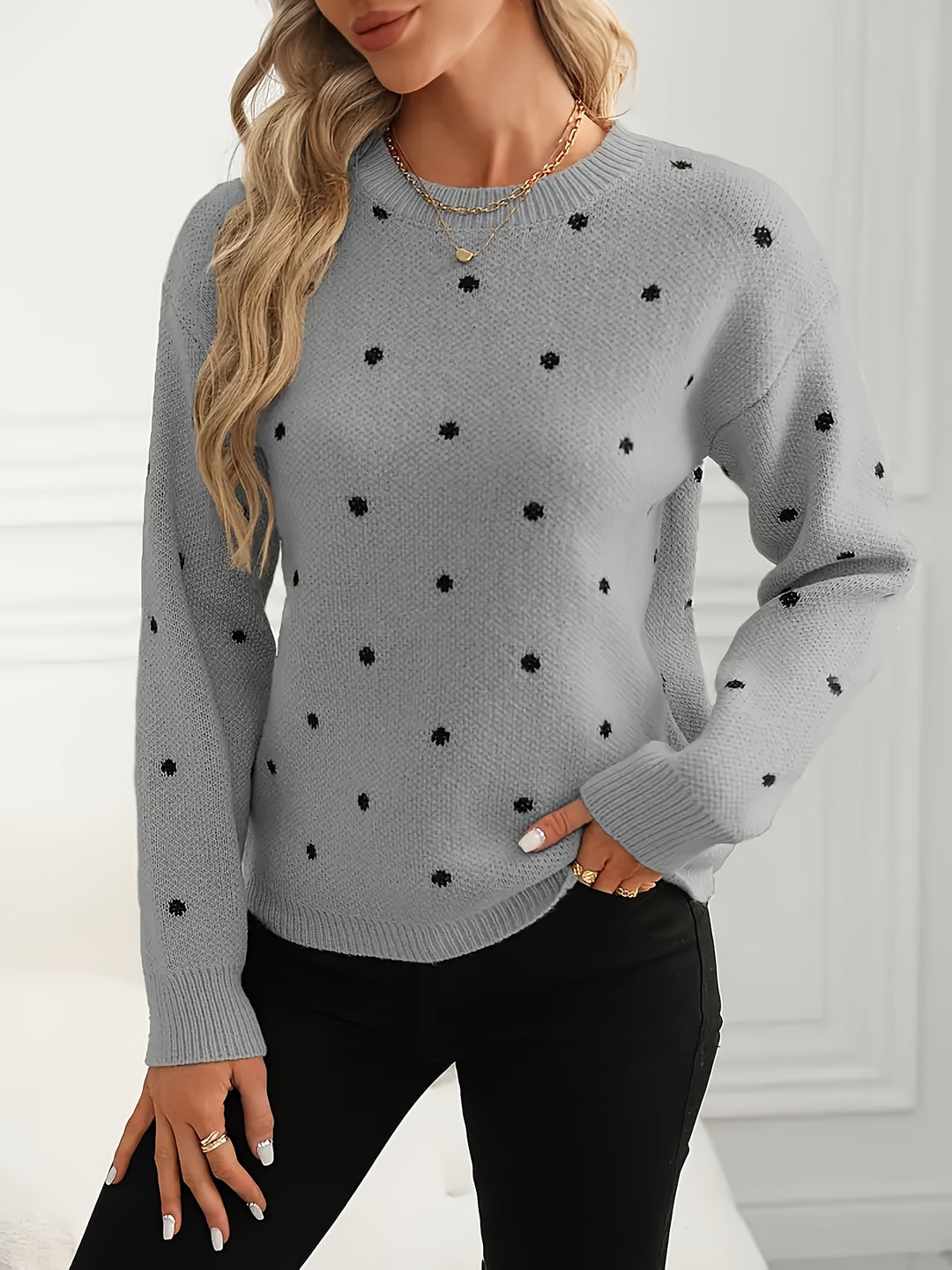 Isabel | Polka Dot Crew Neck Sweater