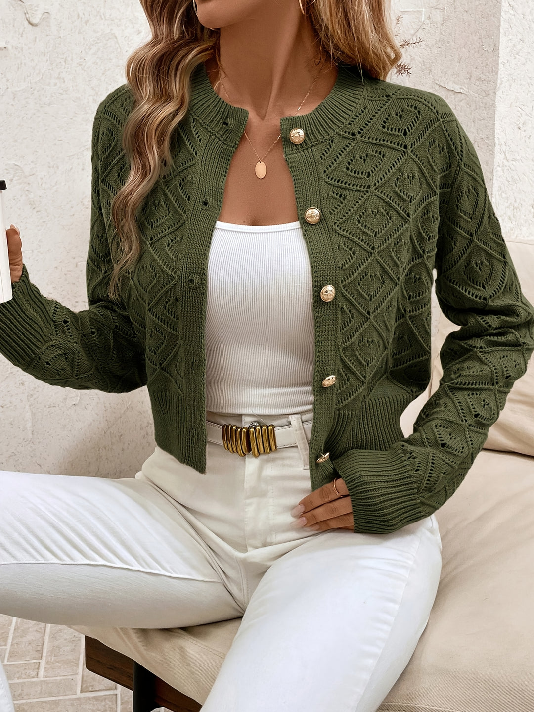 Della | Textured Button-Front Cardigan
