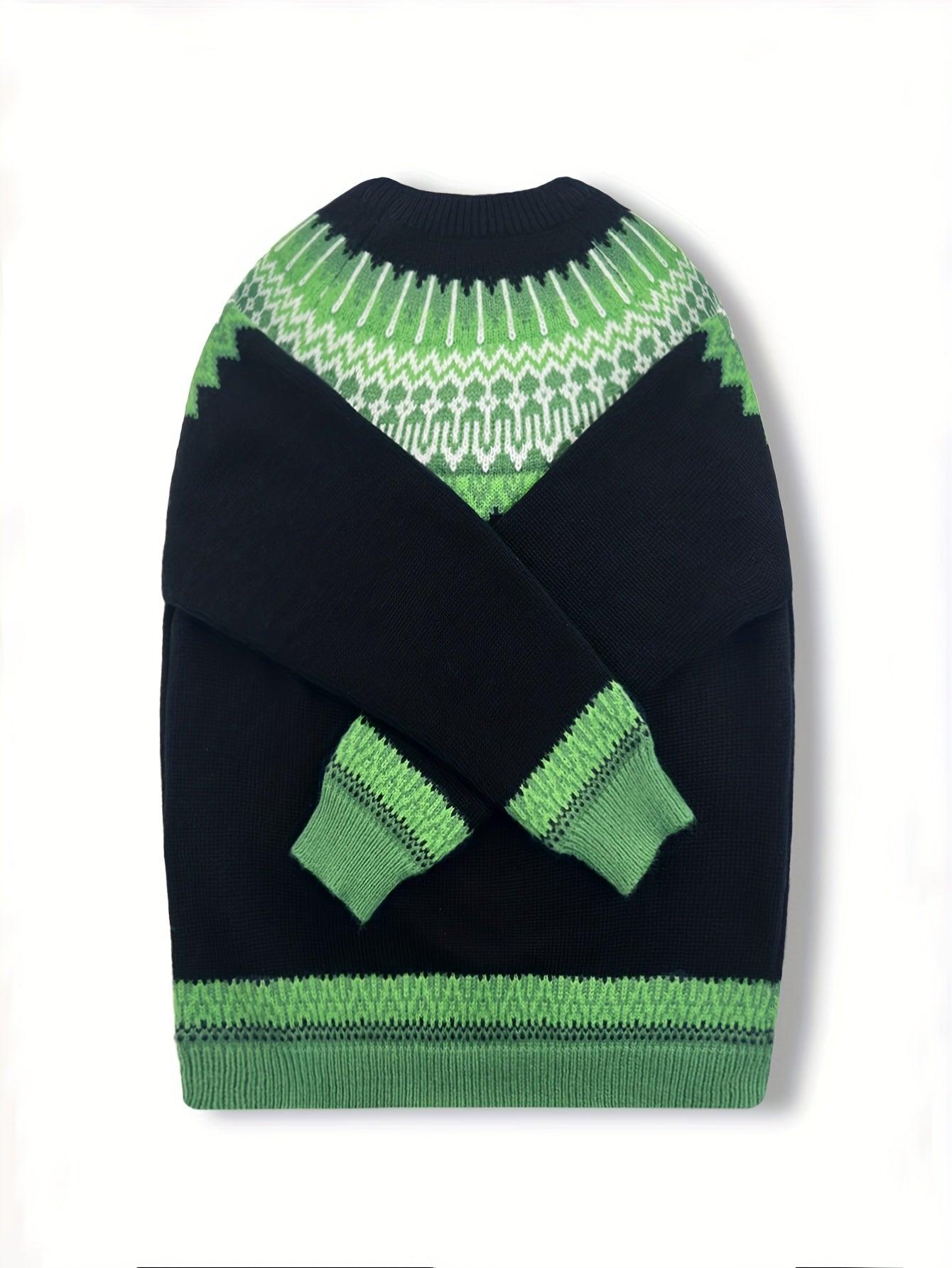 Womens Chunky Jacquard Round Neck Sweater with a Nature Inspired Pattern in Eight Colors