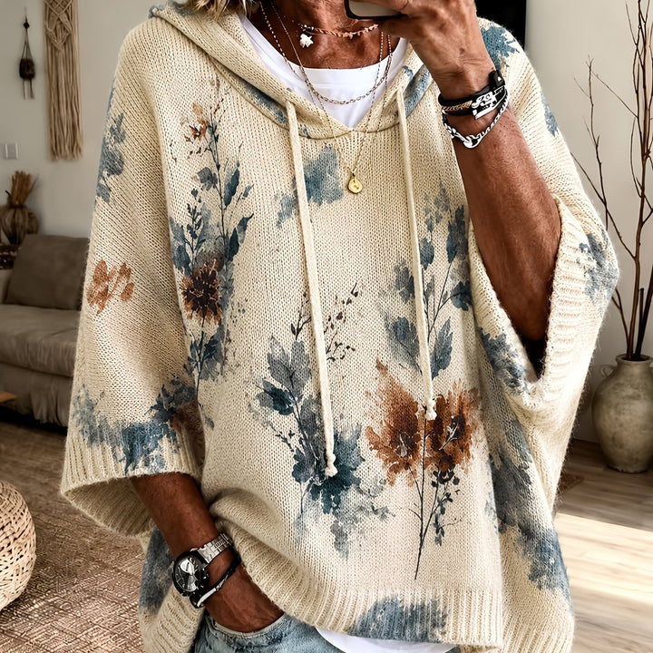 Winifred | Hooded Floral Cape Sweater