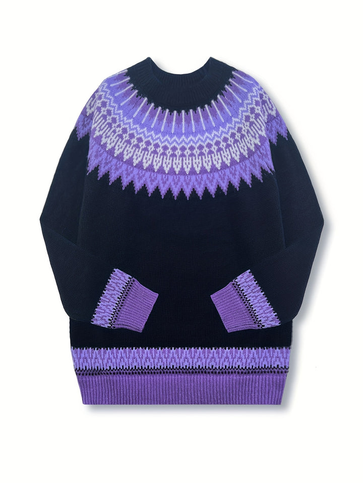 Brenna | Chunky Jacquard Round Neck Sweater