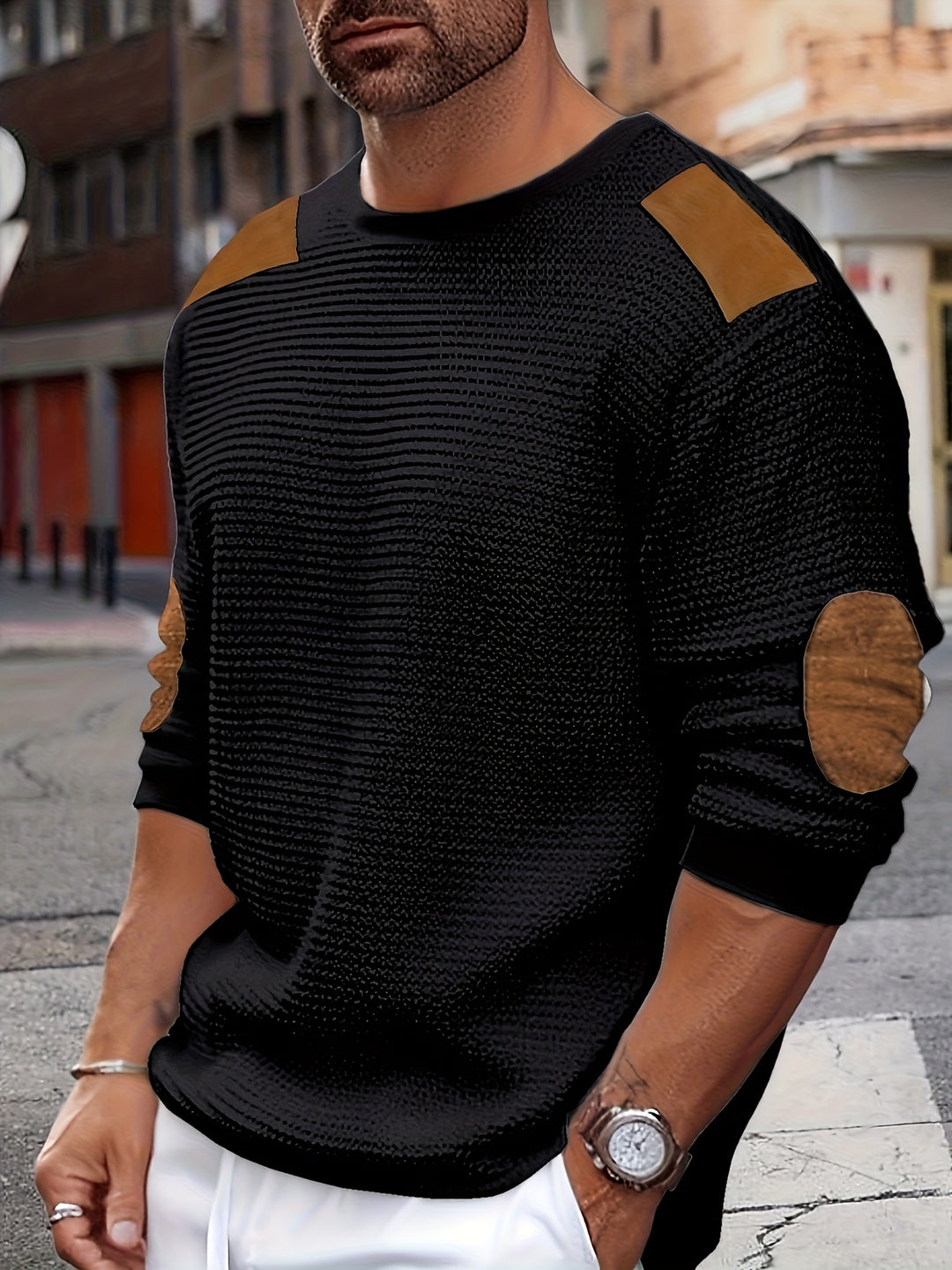 Aaron | Textured Elbow-Patch Pullover
