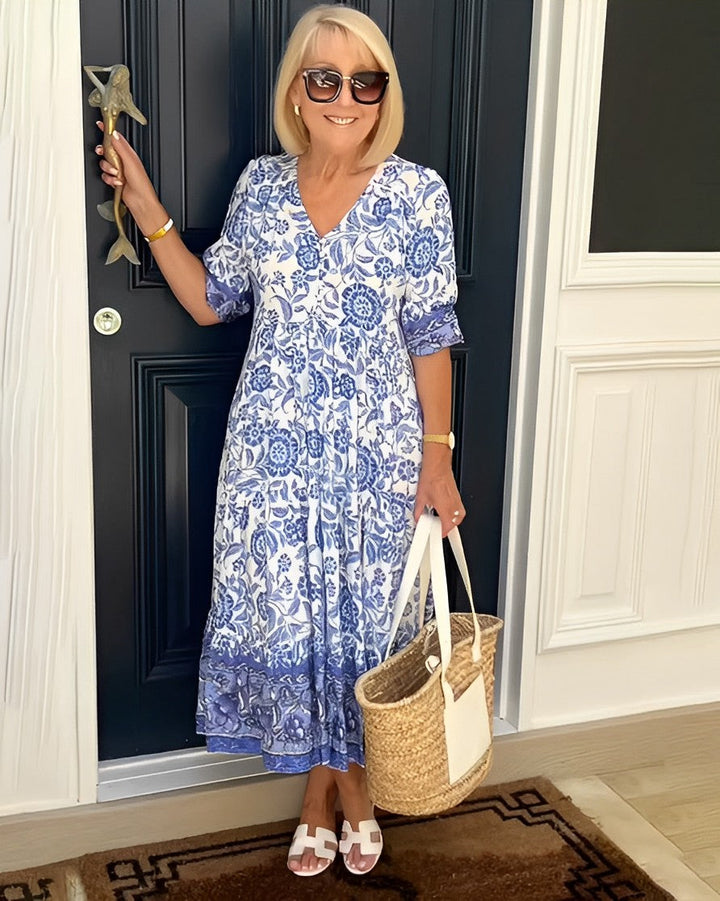 Keisha | Graceful V-Neck Floral Dress