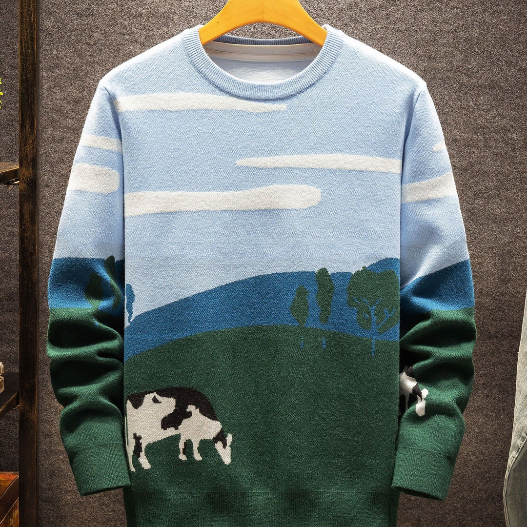 Dorian | Pastoral Scene Crew Neck Sweater