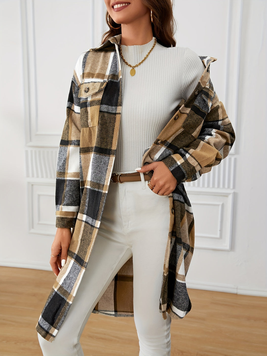 Rosamund | Longline Plaid Coat