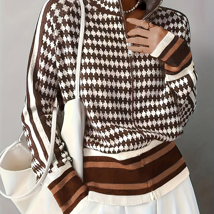 Yvonne | Patterned Zip-Front Cardigan