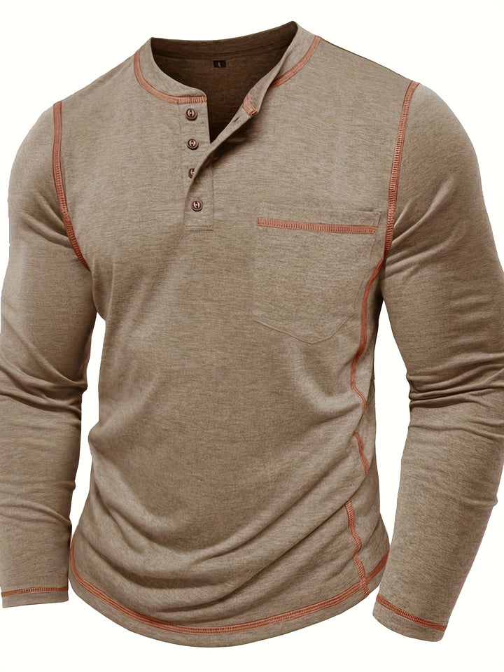 Reuben | Contrast-Stitch Long Sleeve Henley