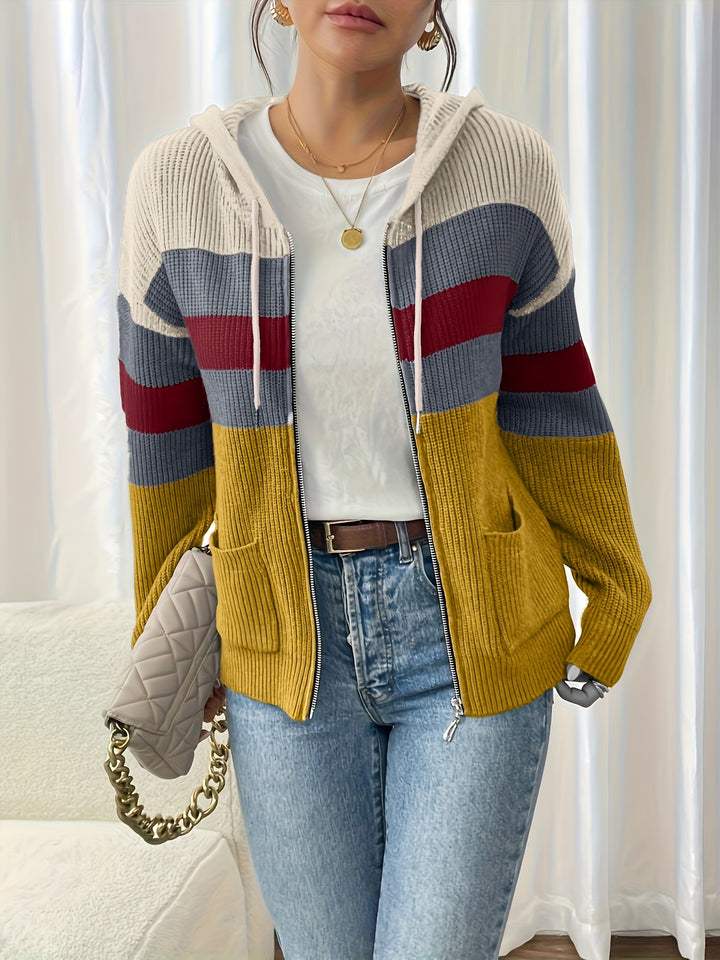 Susannah | Colour-Block Hooded Zip Cardigan