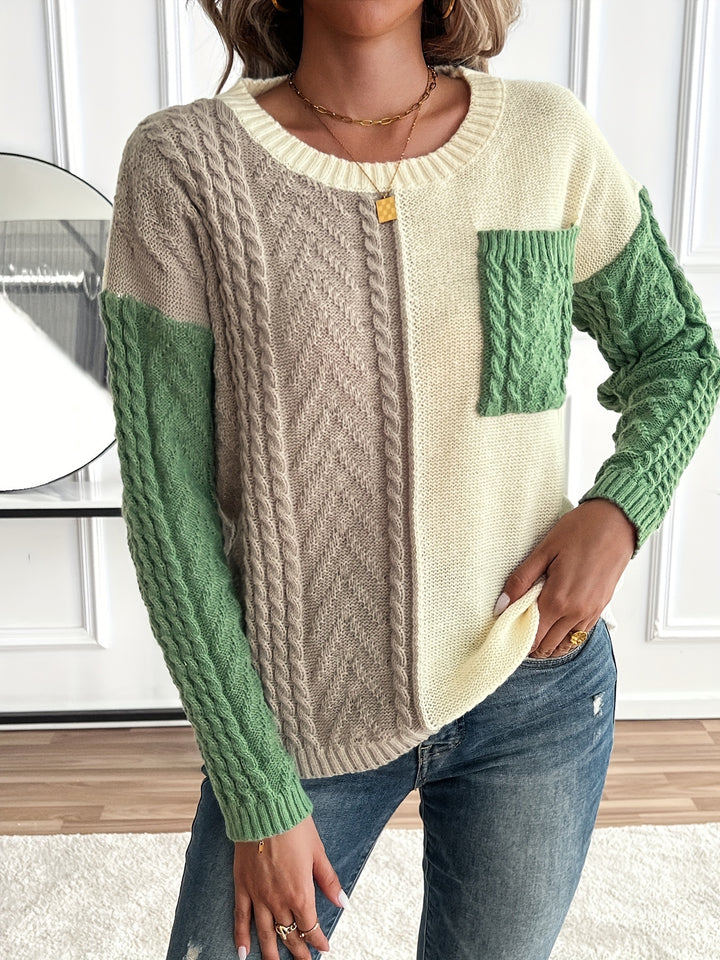 Esme | Color Block Cable Knit Sweater