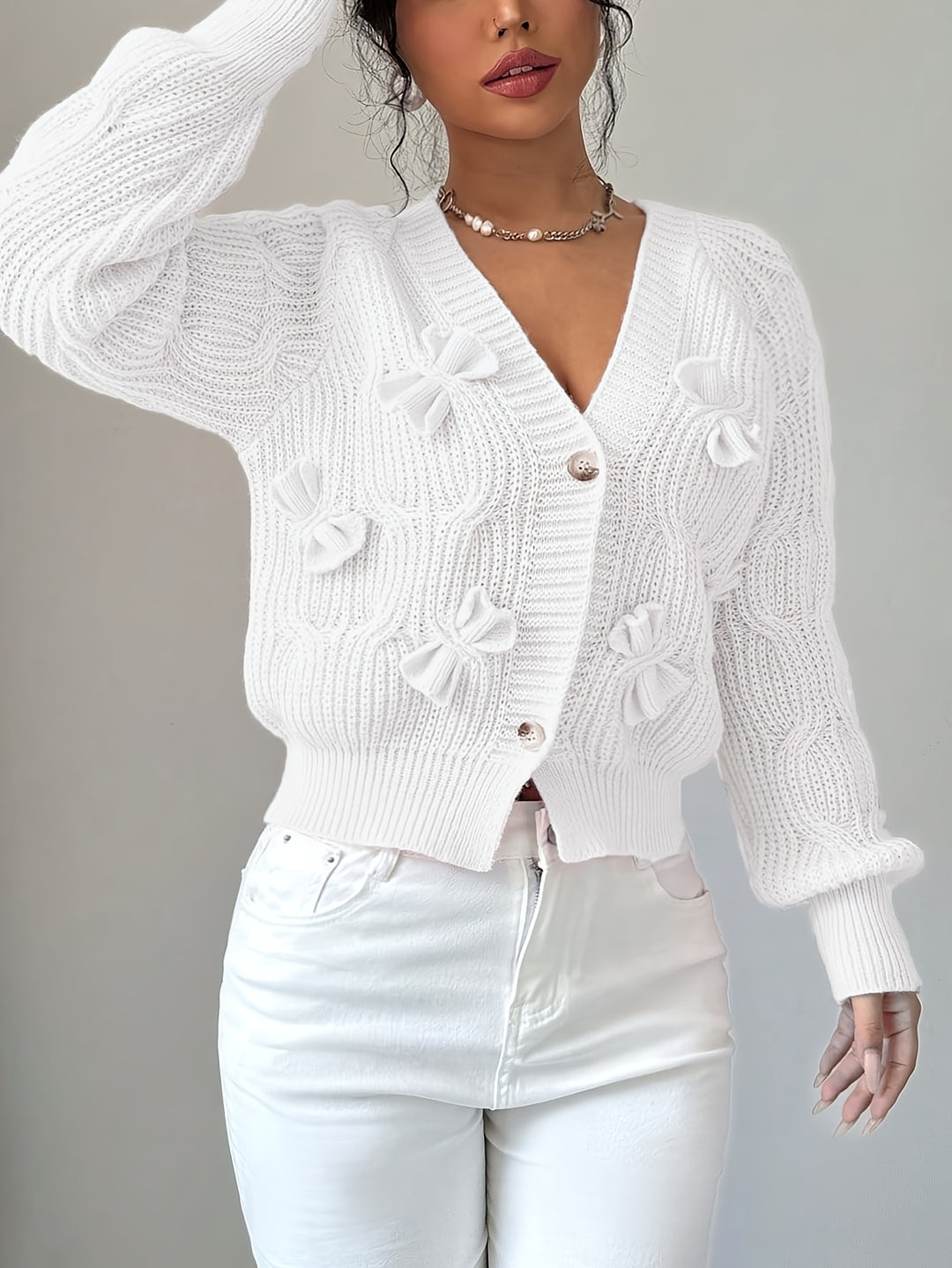 Juniper | Soft Bow-Detail Long Sleeve Cardigan