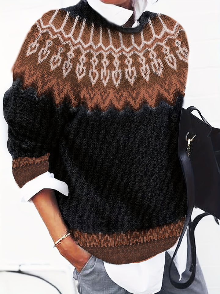 Brenna | Chunky Jacquard Round Neck Sweater