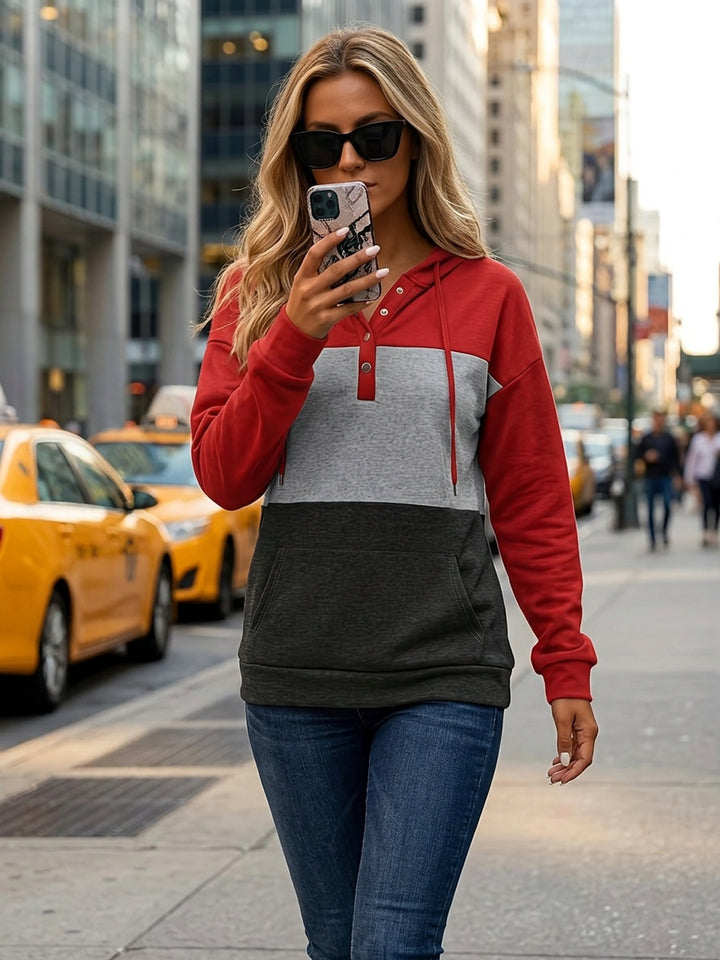 Melanie | Color Block Button-Neck Hoodie