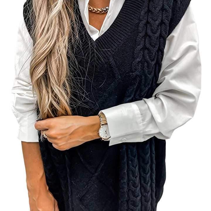 Cora | Cozy Cable-Knit V-Neck Sweater Vest