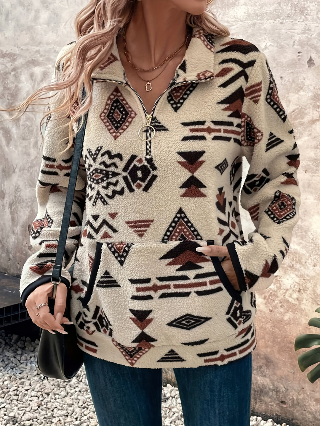 Tabitha | Aztec-Print Quarter-Zip Pullover
