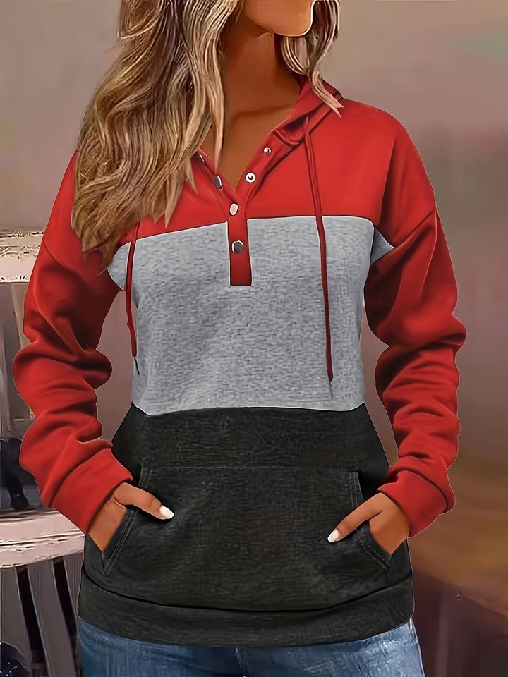Melanie | Color Block Button-Neck Hoodie