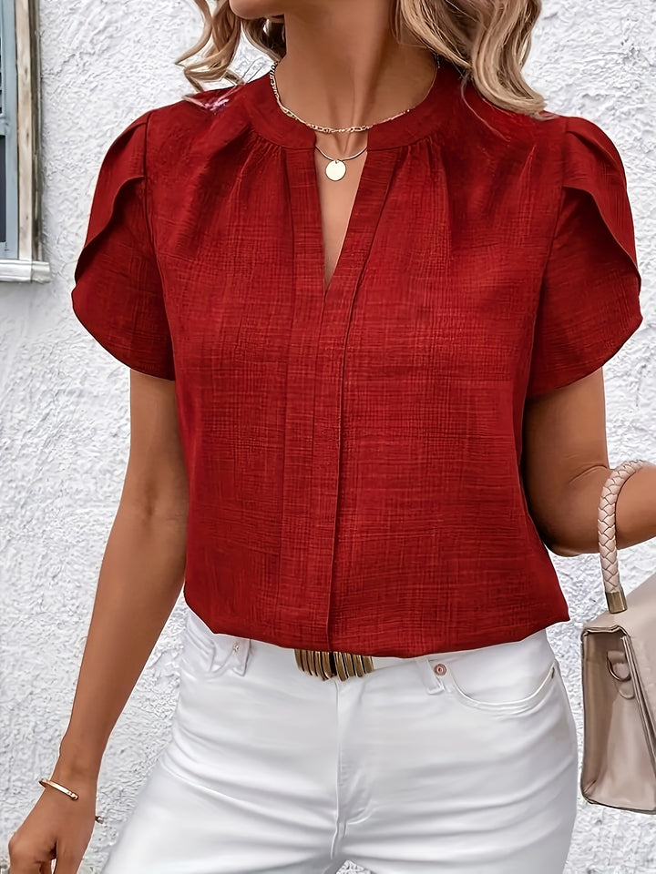 Heather | Petal Sleeve Notched Blouse