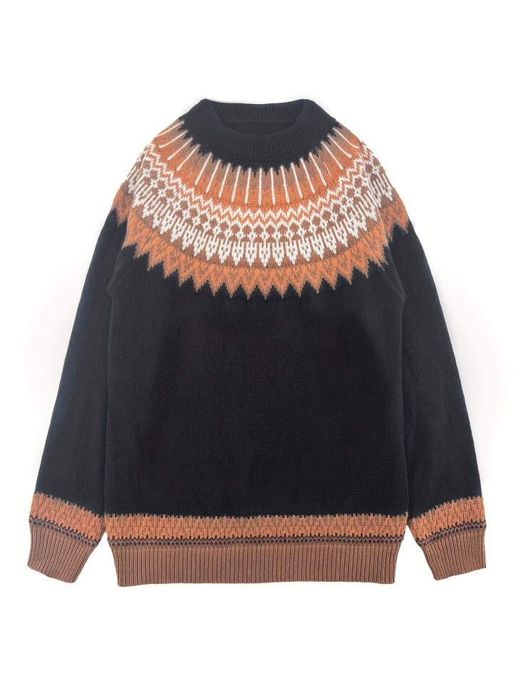 Brenna | Chunky Jacquard Round Neck Sweater