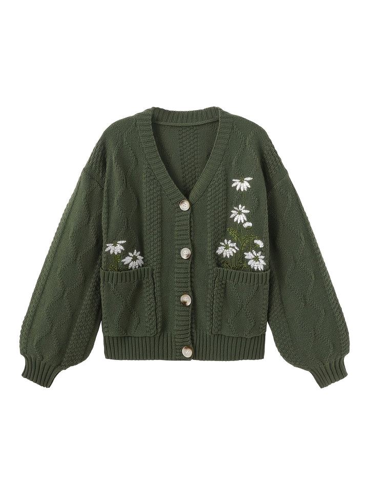 Flora | Floral Embroidered Button Cardigan