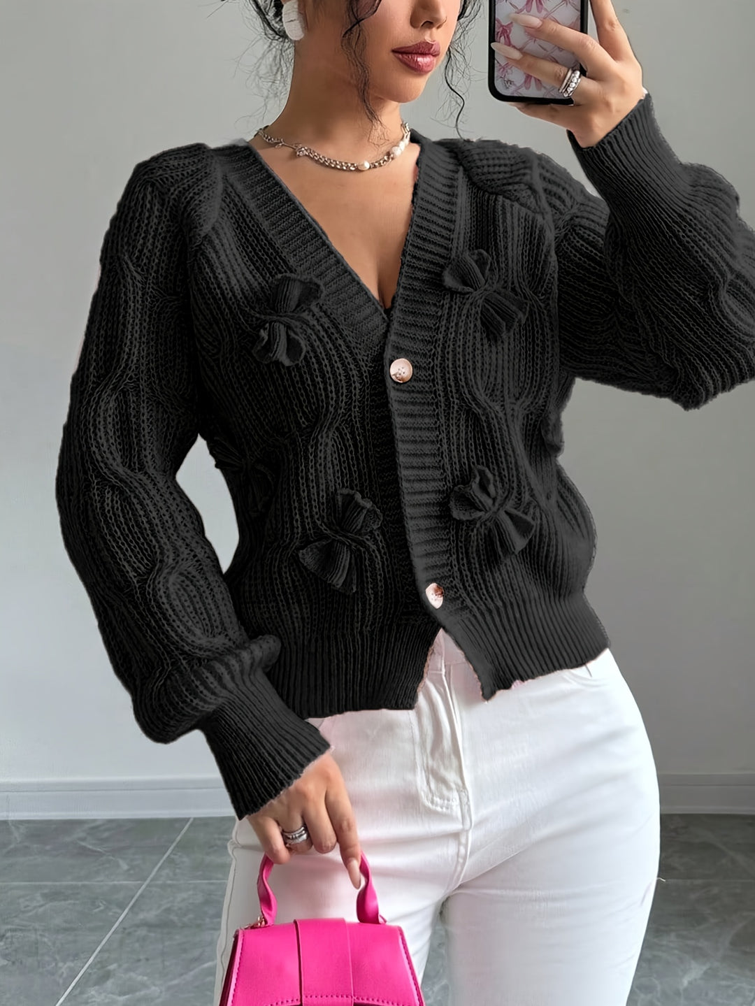 Juniper | Soft Bow-Detail Long Sleeve Cardigan