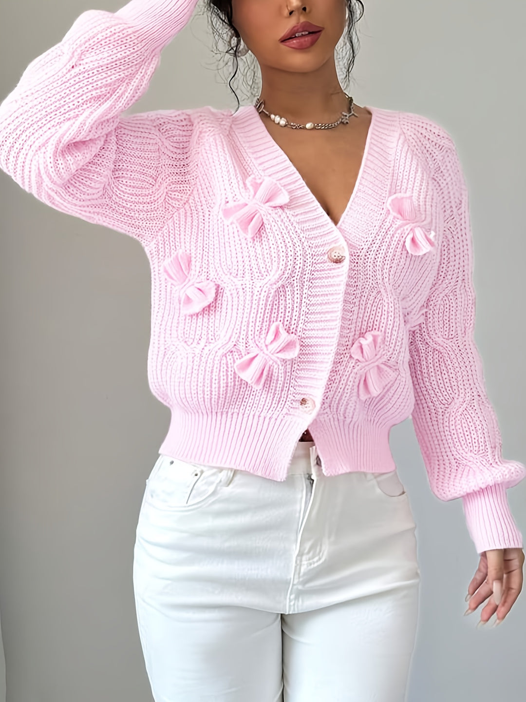 Juniper | Soft Bow-Detail Long Sleeve Cardigan