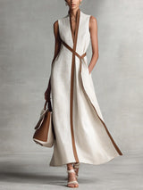 Verity | Contrast-Trim Sleeveless Midi Dress