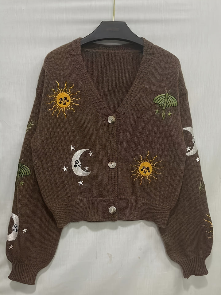 Marisol | Celestial Embroidered Lantern-Sleeve Cardigan
