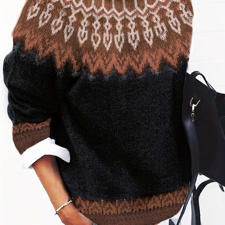 Brenna | Chunky Jacquard Round Neck Sweater
