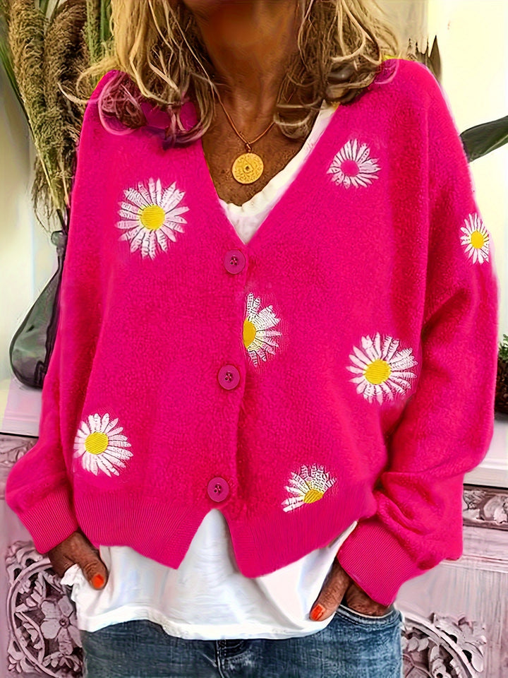 Maribel | Floral Embroidered Button-Front Cardigan